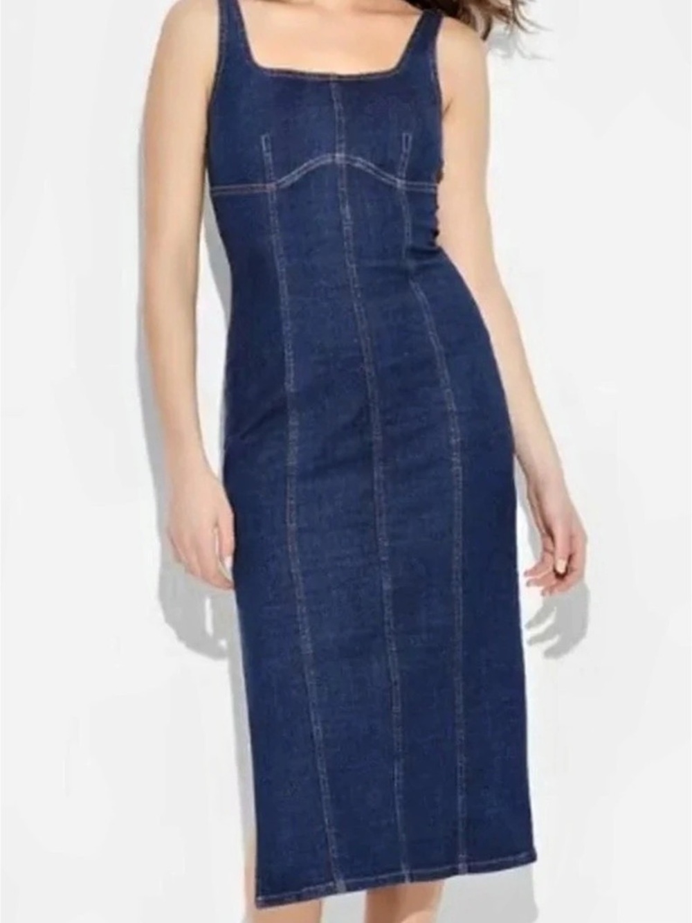 Wild Fable Square Neck Denim Midi Dress Blue XS NWT